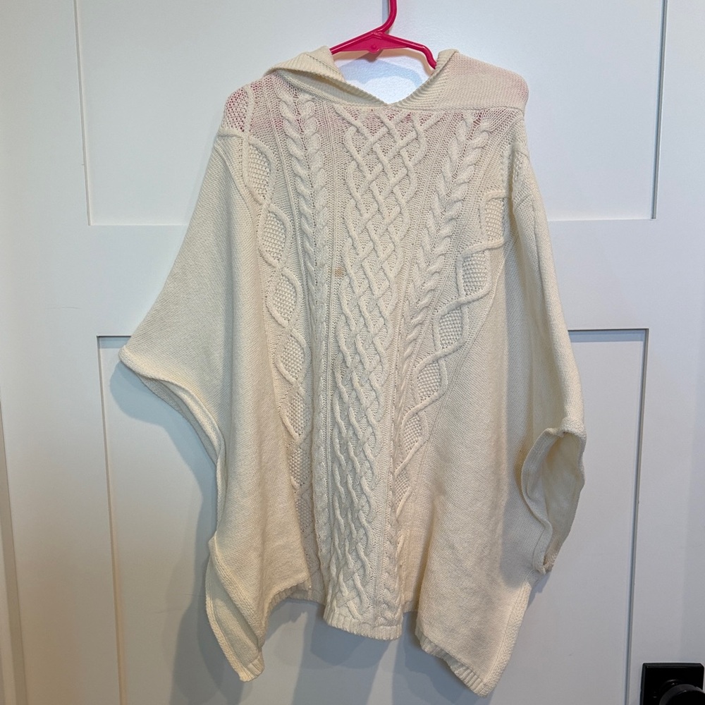 GAP Cream Cable Knit Hooded Poncho